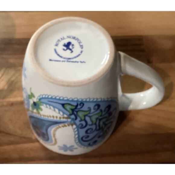 Set of 4 Royal Norfolk Floral Paisley Print Blue & Green Ceramic Coffee Mugs - Picture 9 of 9